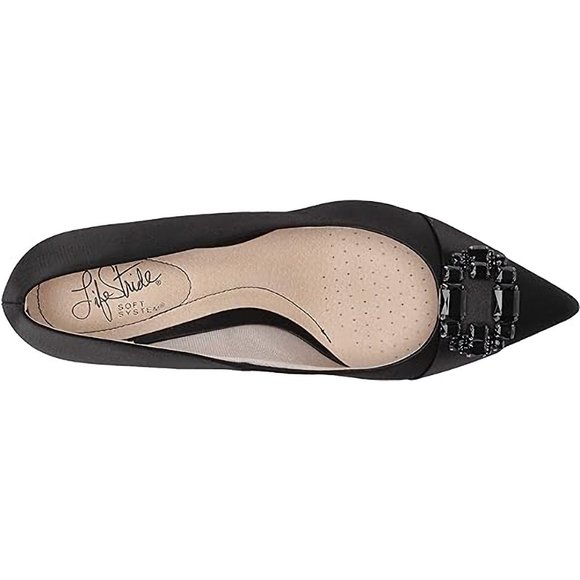 NEW LifeStride Satin Tonal Jewels Detail Cocktail Black Pump Shoes, Sz 7.5 M - Picture 6 of 16